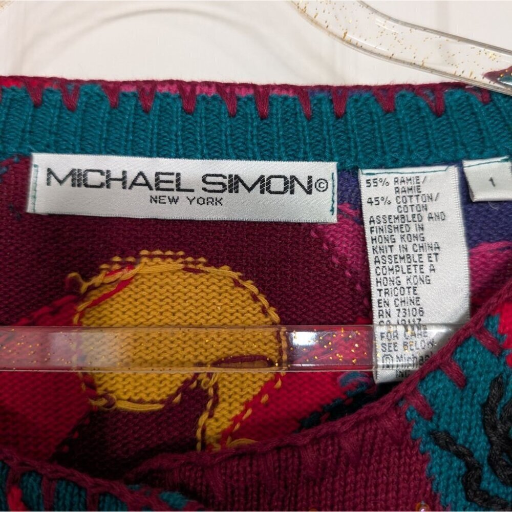 Vintage 90s Michael Simon Artsy Beaded Cardigan Womens Size Small Embroidered - Picture 6 of 12